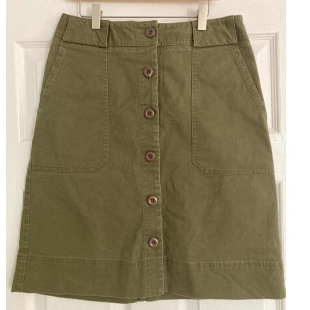 Lands' End - Olive Khaki Button Front Minimalist Preppy Utility Skirt - 4